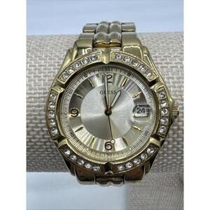Guess U85110L1 Womens Watch 35mm Gold Tone Crystal Embellished Date New Battery